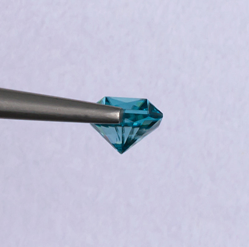 1.54ct Blue Zircon Colored Gemstone Side View White Background