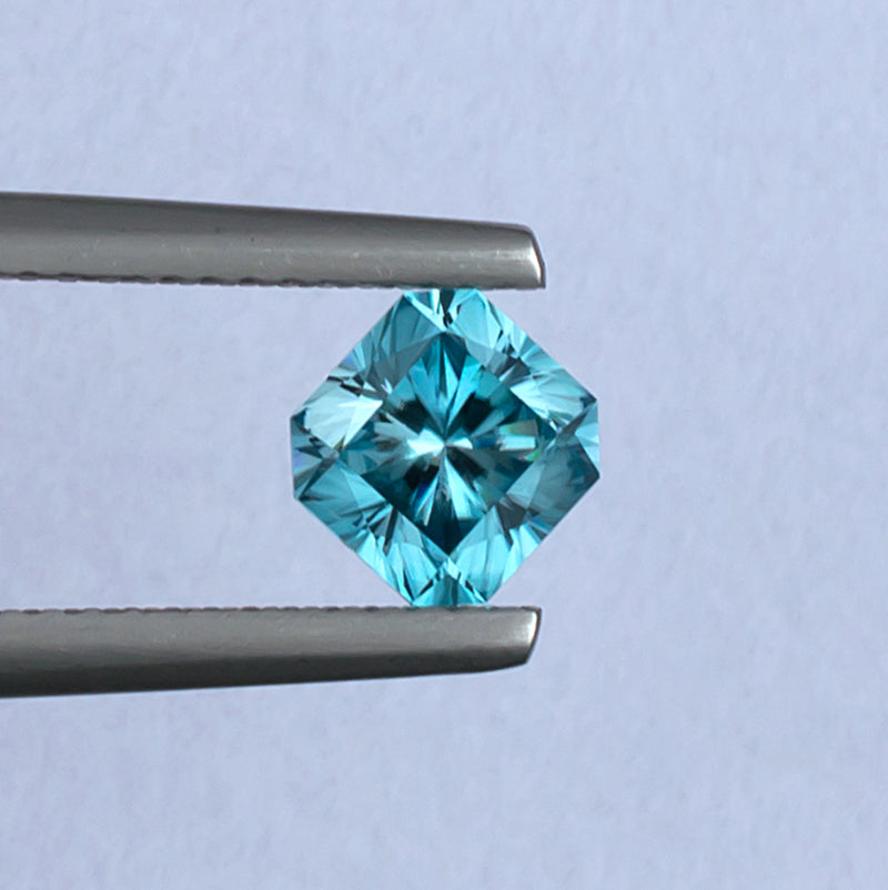 1.54ct Blue Zircon Colored Gemstone Top View White Background