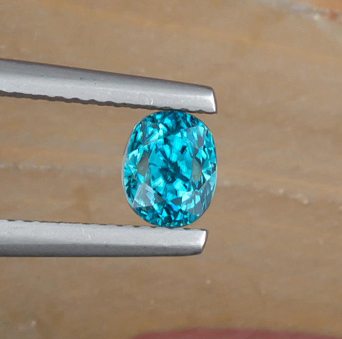 1.67ct Blue Zircon Colored Gemstone Top View Natural Background