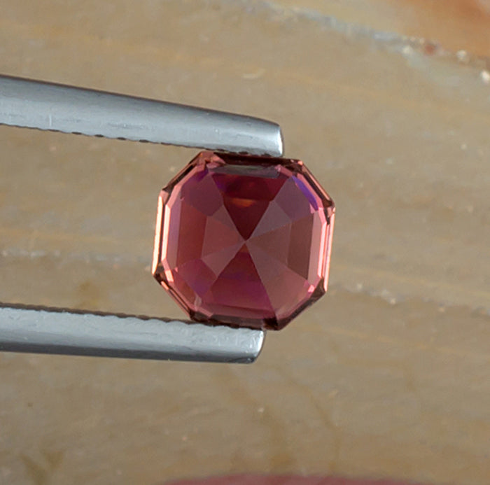 1.67ct Red Pink Tourmaline Colored Gemstone Bottom View Natural Background