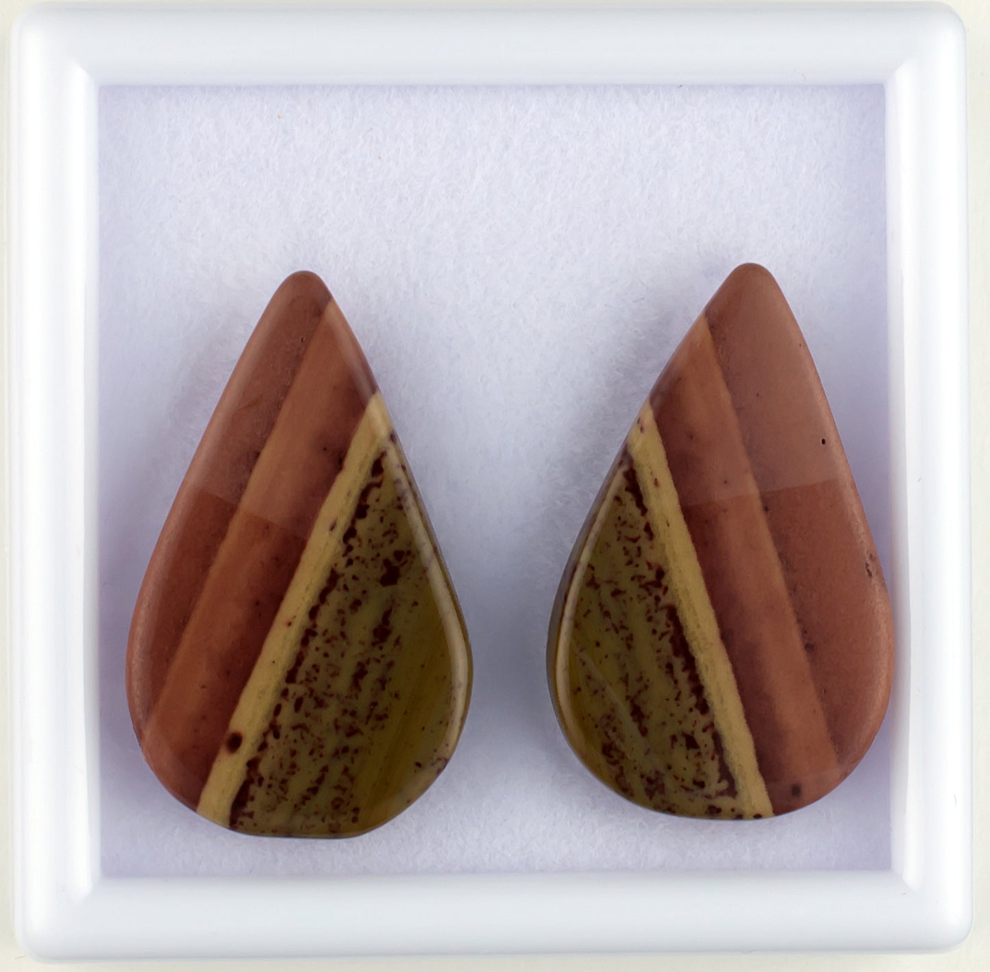19.86twt Owyhee Picture Jasper Colored Cabochon Pair Bottom View White Background