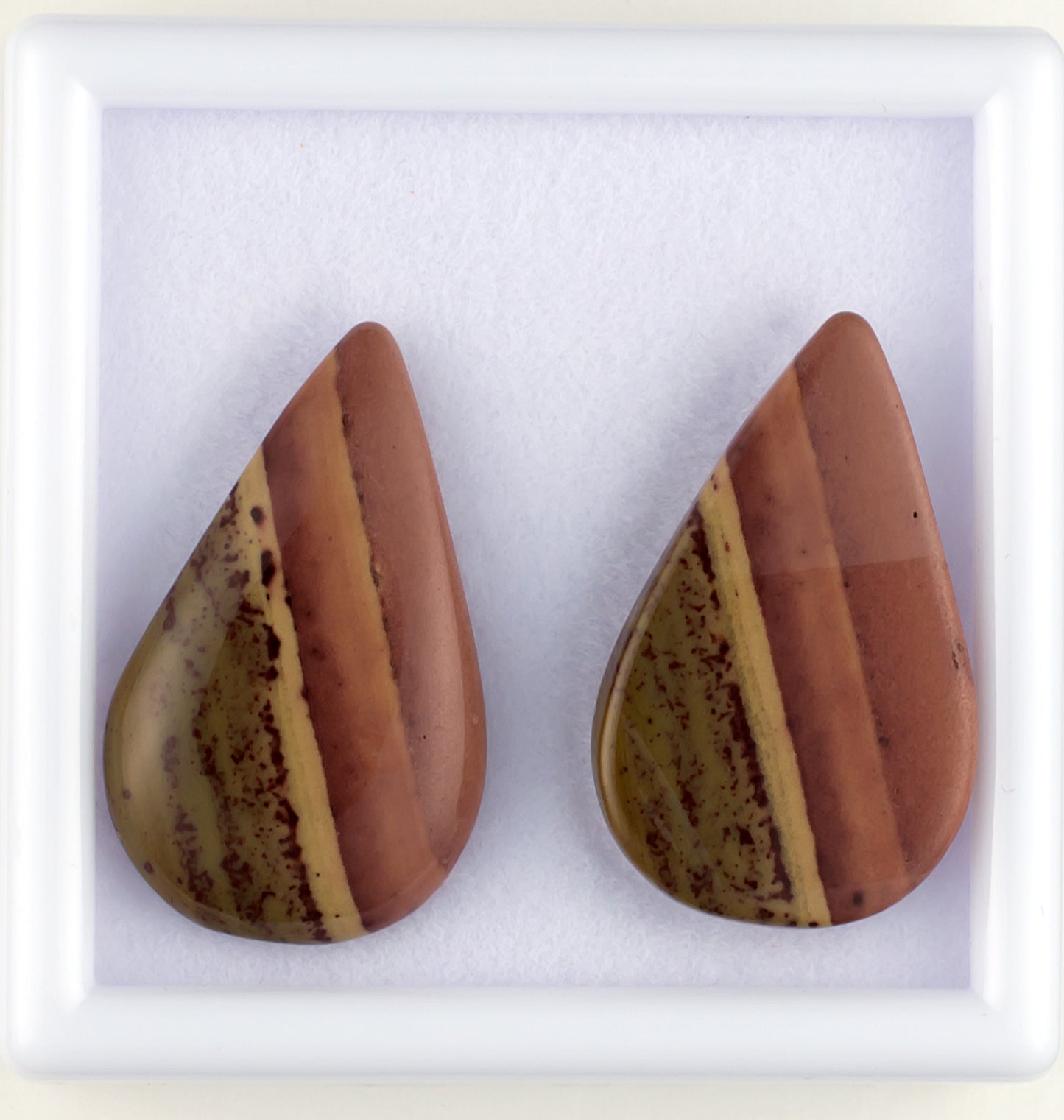 19.86twt Owyhee Picture Jasper Colored Cabochon Pair Top & Bottom View White Background