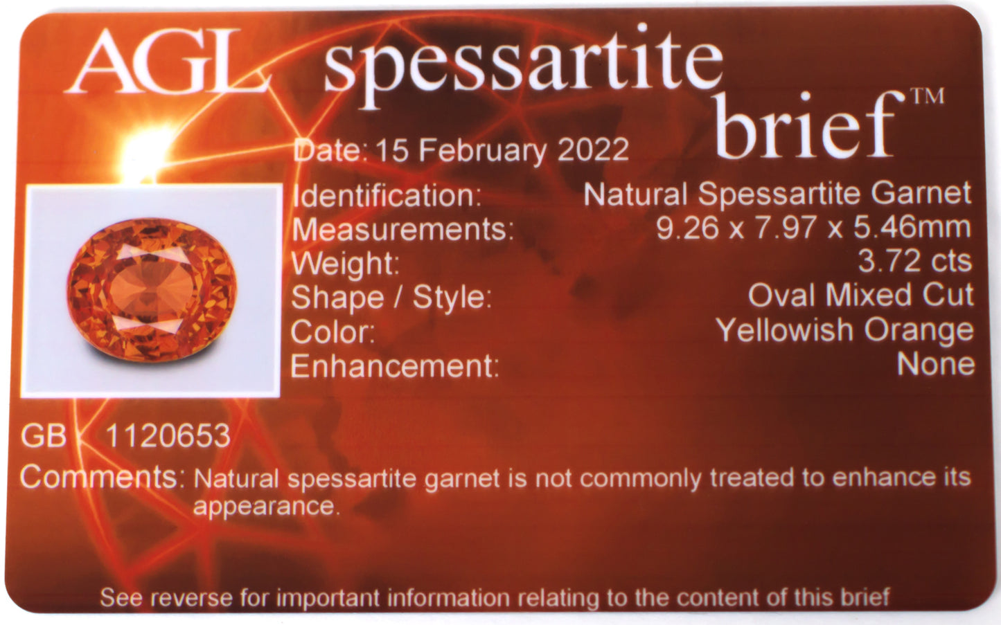 3.72ct Certified Spessartite Garnet