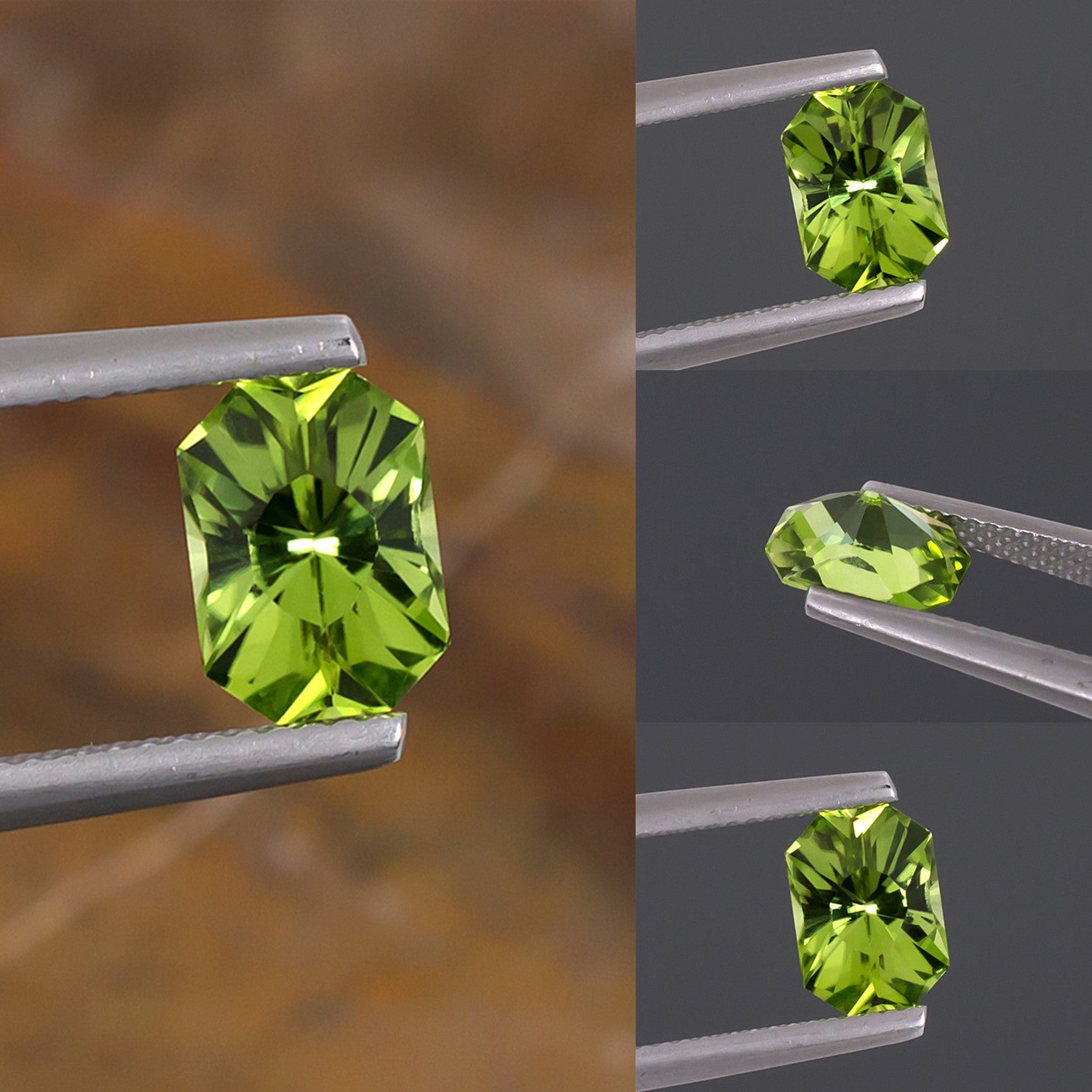 1.93ct Peridot Gemstone, Radiant Shape Gem, Collage View