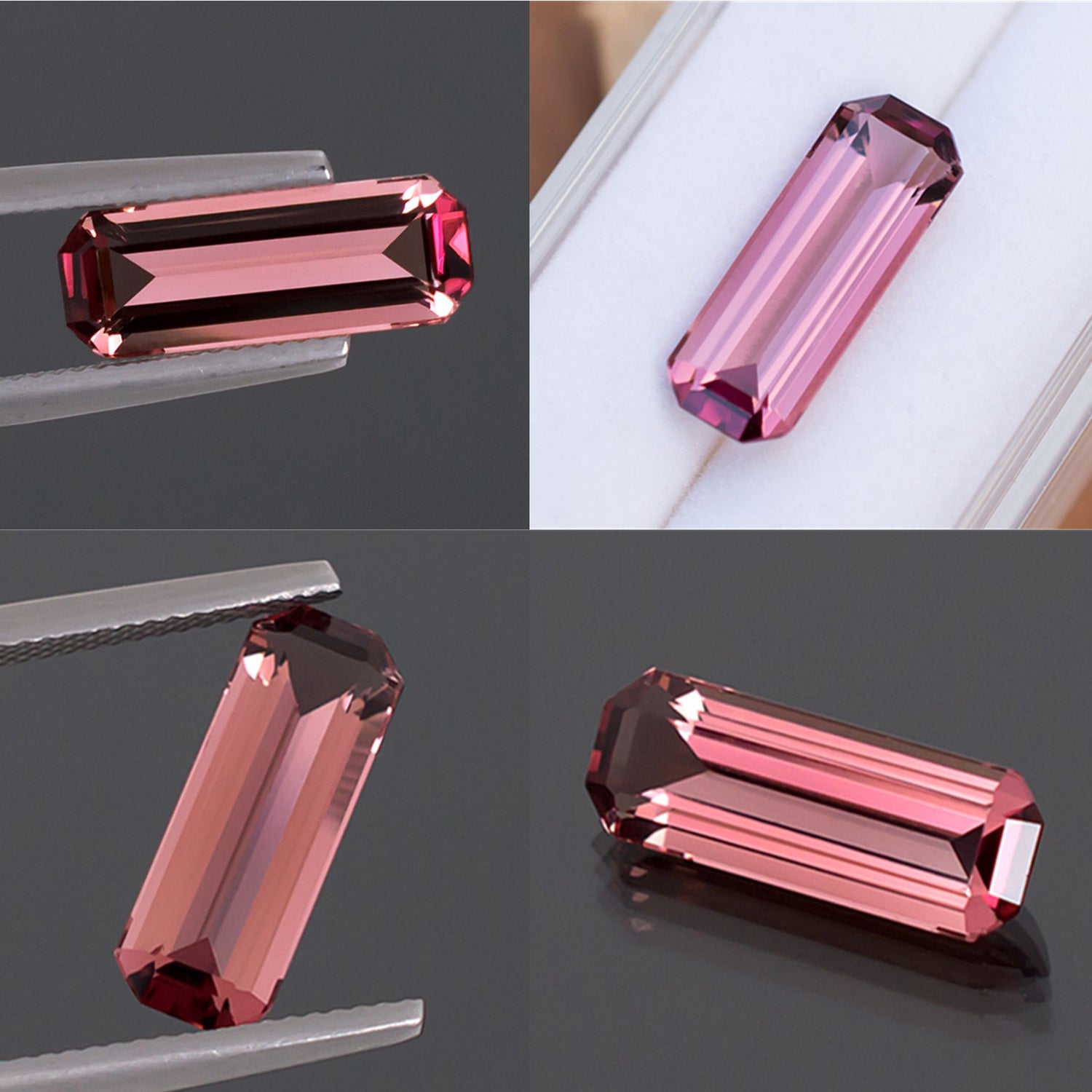 3.70ct Reddish Pink Tourmaline Gemstone, Emerald Shape, Collage View