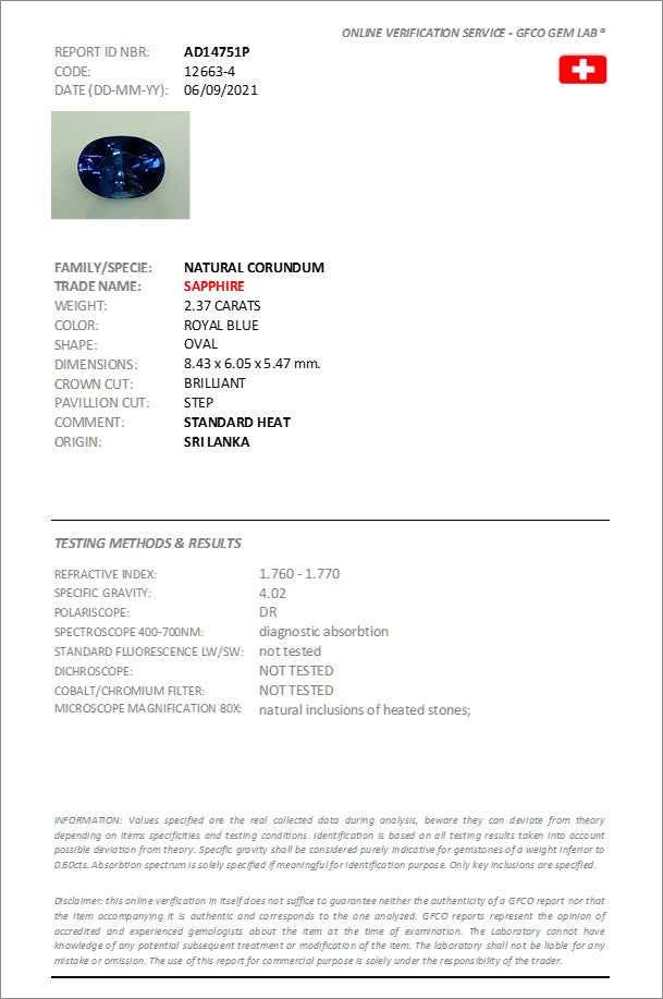 2.37ct Certified Blue Sapphire