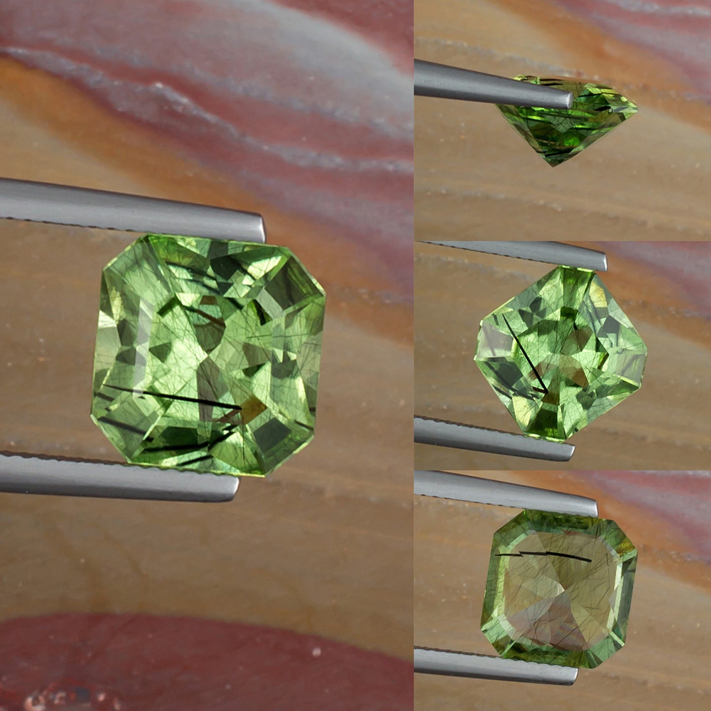 4.99ct Peridot Colored Gemstone with Rutile Inclusions Collage I