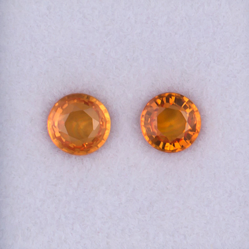 5.00mm Orange Sapphire Colored Gemstone Pair Top View White Background