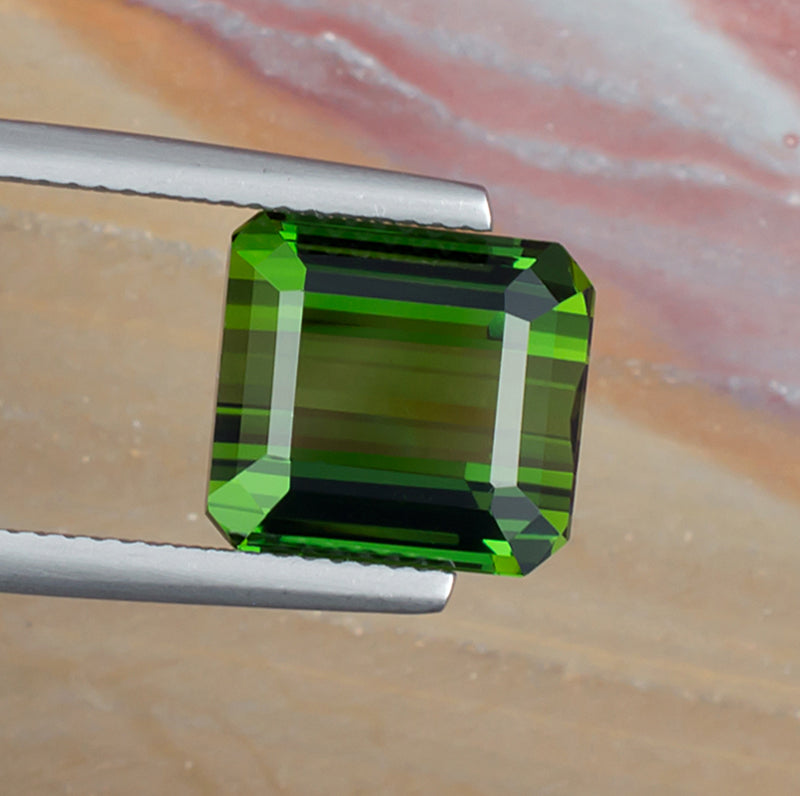 8.93ct Green Tourmaline Colored Gemstone Side Top Natural Background