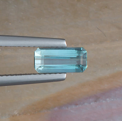 1.37ct Blue Green Tourmaline Colored Gemstone Top View Natural Gemstone 
