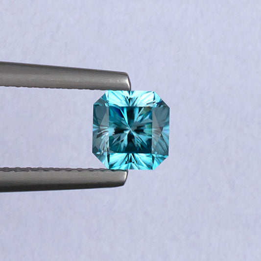 1.54ct Blue Zircon Colored Gemstone Top View White Background
