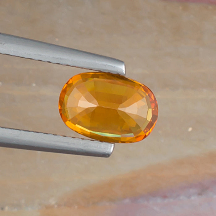 1.81ct Yellow Sapphire Colored Gemstone Bottom View Natural Background 
