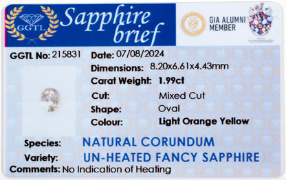 1.99ct Fancy Sapphire Colored Gemstone GGTL Certificate 
