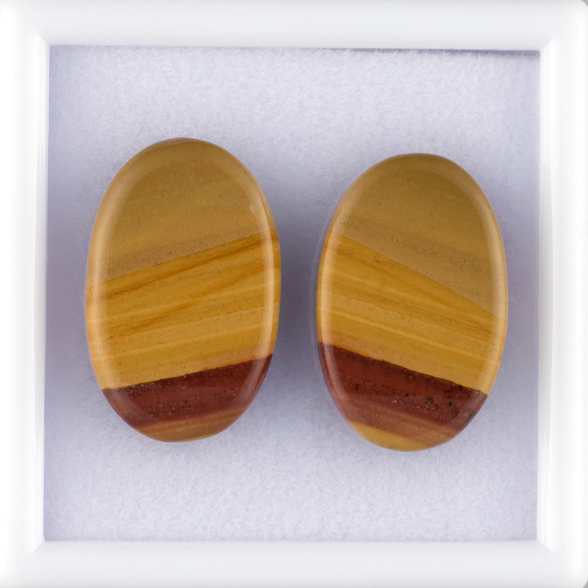 17.48twt Owyhee Picture Jasper Colored Gemstone Pair Top & Bottom View White Background
