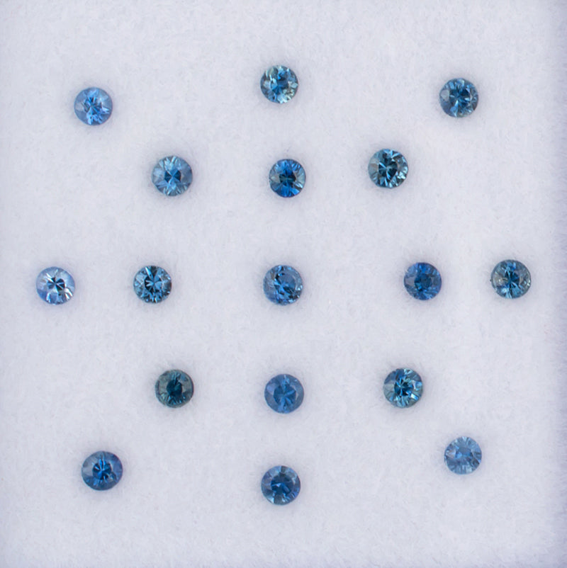 2.20mm Blue Sapphire Colored Gemstone Melee Parcel Top View White Background
