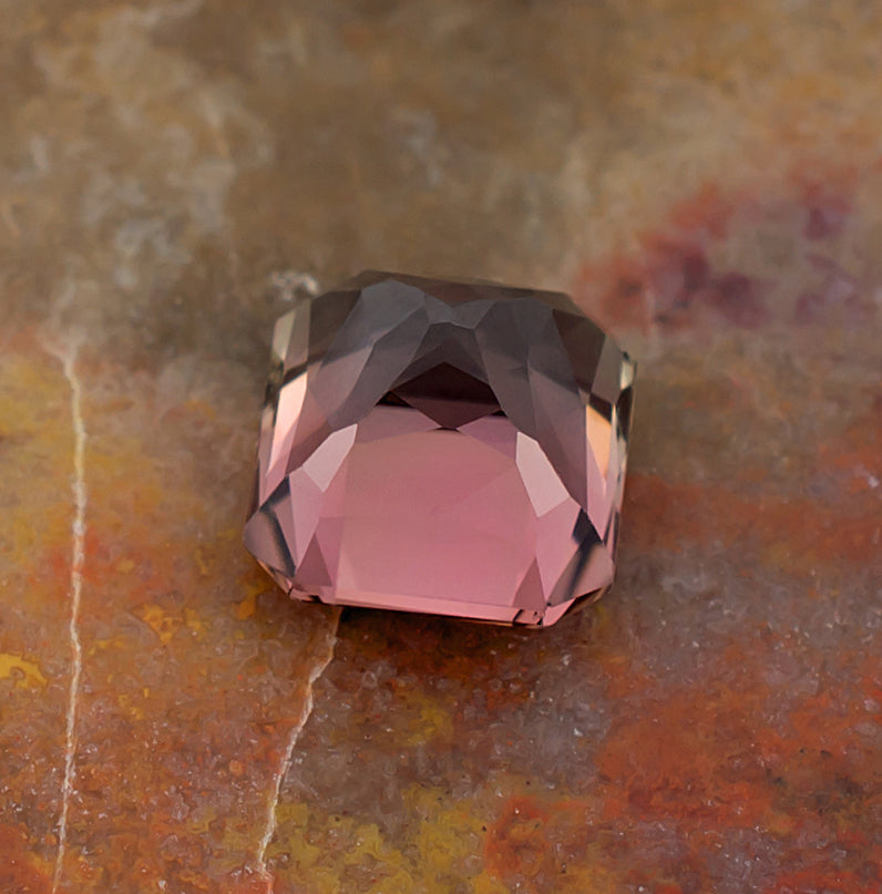 2.42ct Pink Tourmaline Colored Gemstone Bottom View Natural Background
