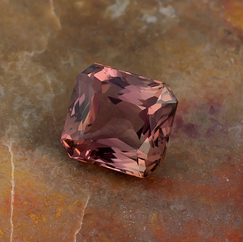 2.42ct Pink Tourmaline Colored Gemstone Crown View Natural Background

