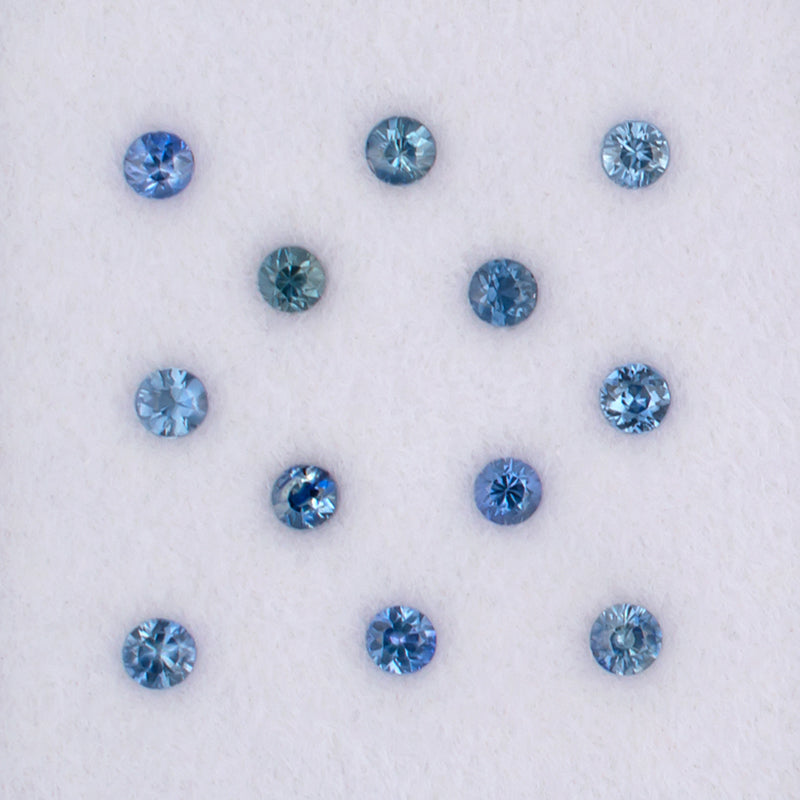 2.50mm Blue Sapphire Colored Gemstone Melee Parcel Top View White Background
