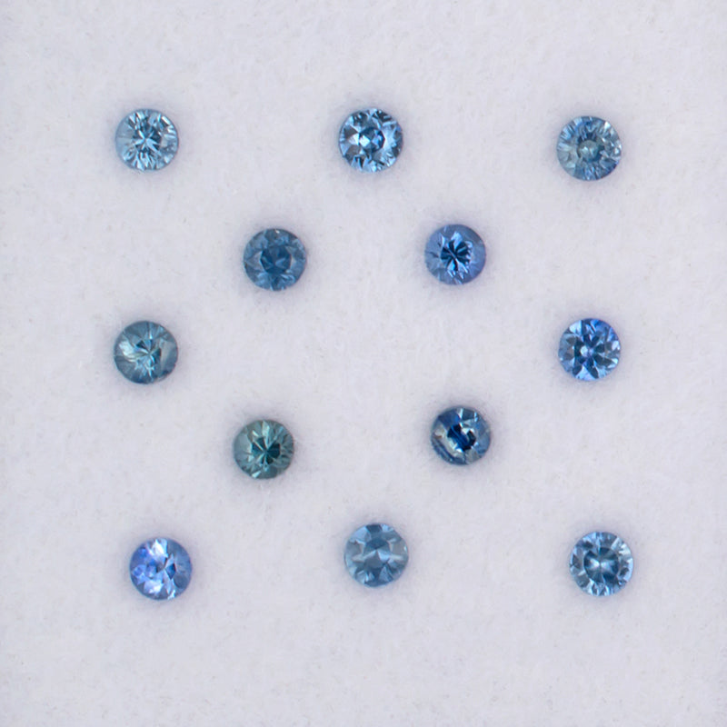 2.50mm Blue Sapphire Colored Gemstone Melee Parcel Top View White Background
