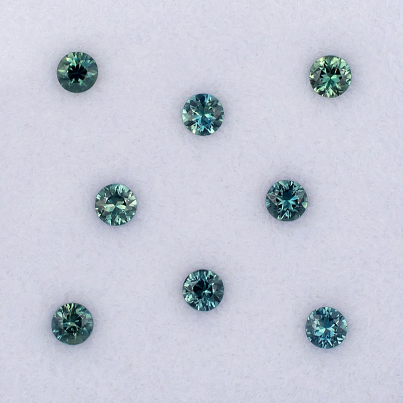 2.80mm Green Blue Sapphire Colored Gemstone Melee Parcel Top View White Background
