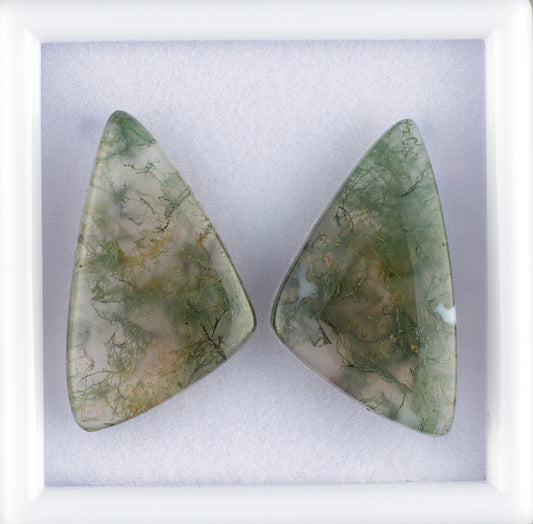 20.98twt Moss Agate Colored Gemstone Pair Top View White Background 
