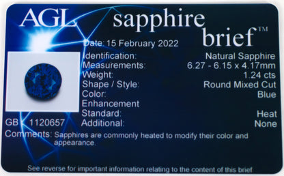 Saphir bleu certifié 1,24 ct