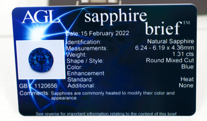 Saphir bleu certifié 1,31 ct