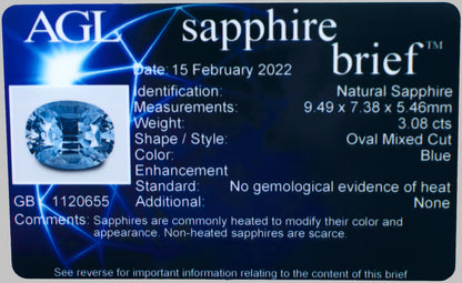 Saphir bleu certifié 3,08 ct