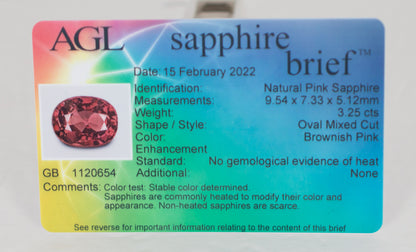 Saphir rose certifié 3,25 ct
