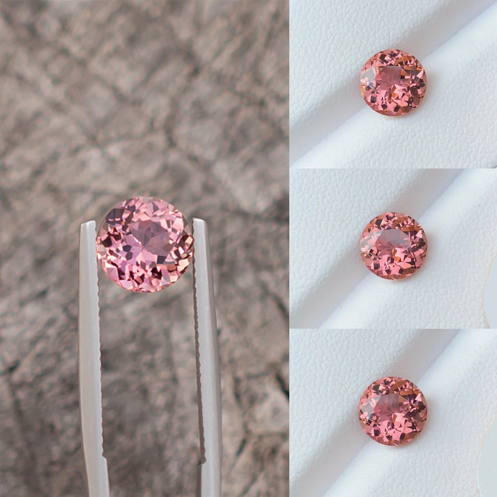 2.04ct Flamingo Pink Tourmaline Gemstone, Round Shape, Collage View