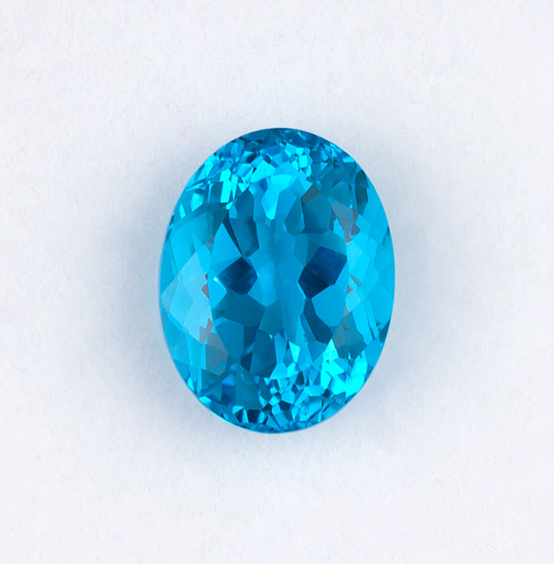 22.77ct Blue Topaz Colored Gemstone Top View White Background 
