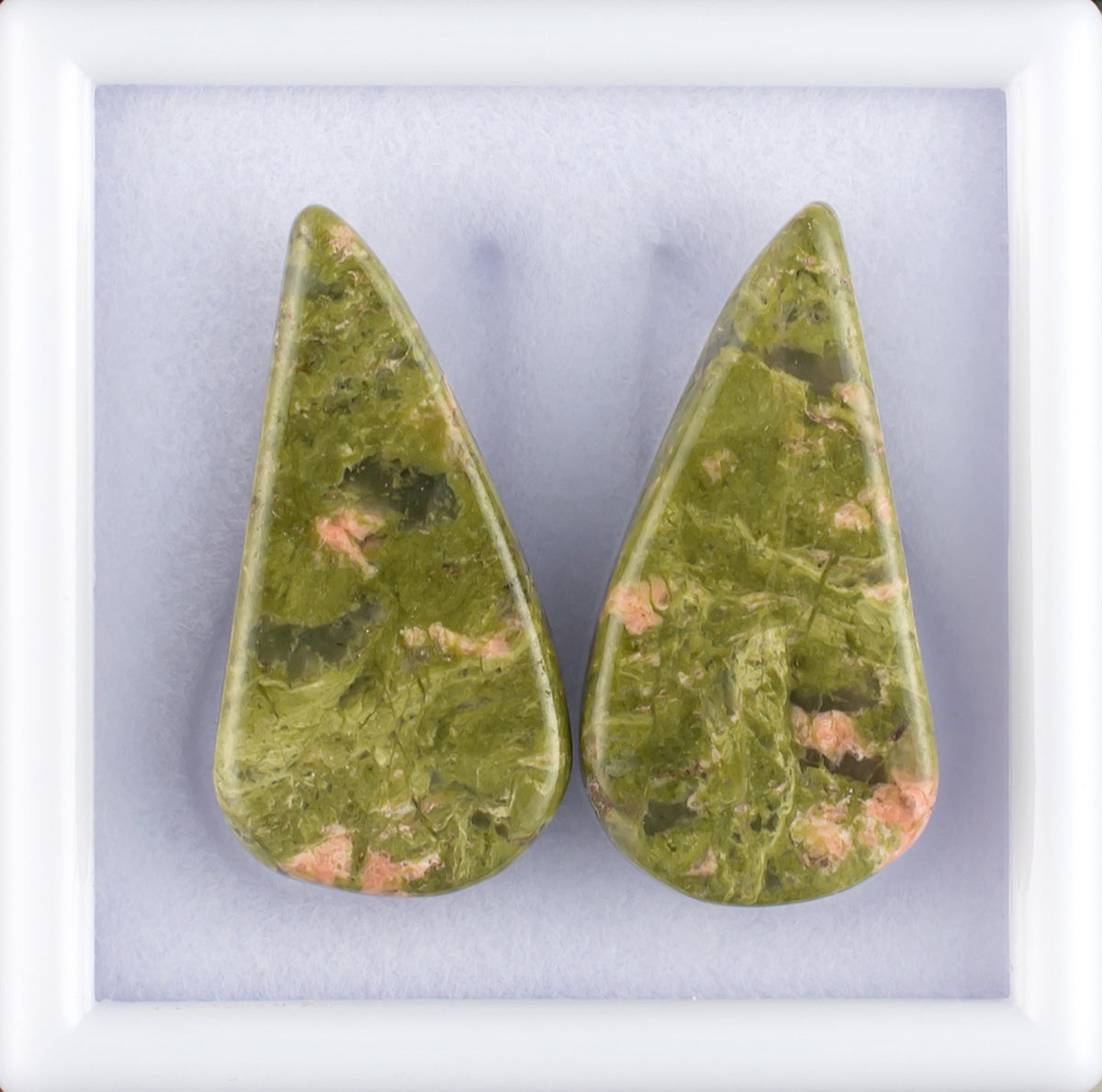 24.70twt Unakite Colored Gemstone Cabochon Pair Bottom View White Background 
