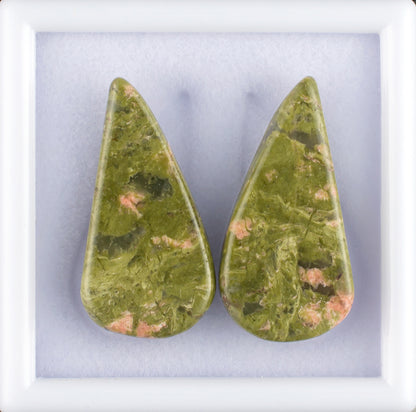 24.70twt Unakite Colored Gemstone Cabochon Pair Bottom View White Background 
