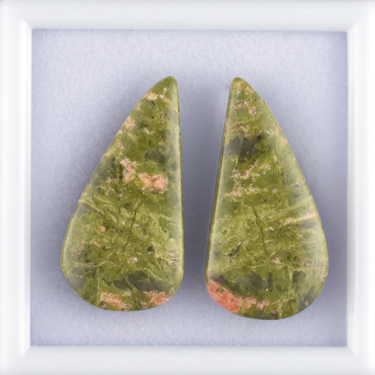 24.70twt Unakite Colored Gemstone Cabochon Pair Top View White Background 
