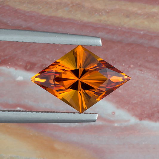 3.52ct Citrine Colored Gemstone Top View Natural Background 
