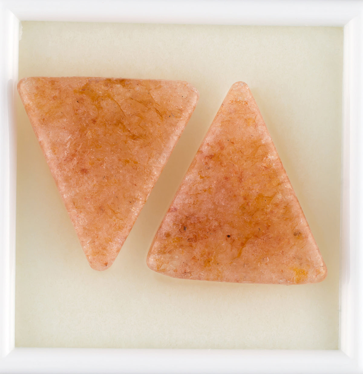 35.90twt Sunstone Colored Gemstone Pair Bottom View White Background 
