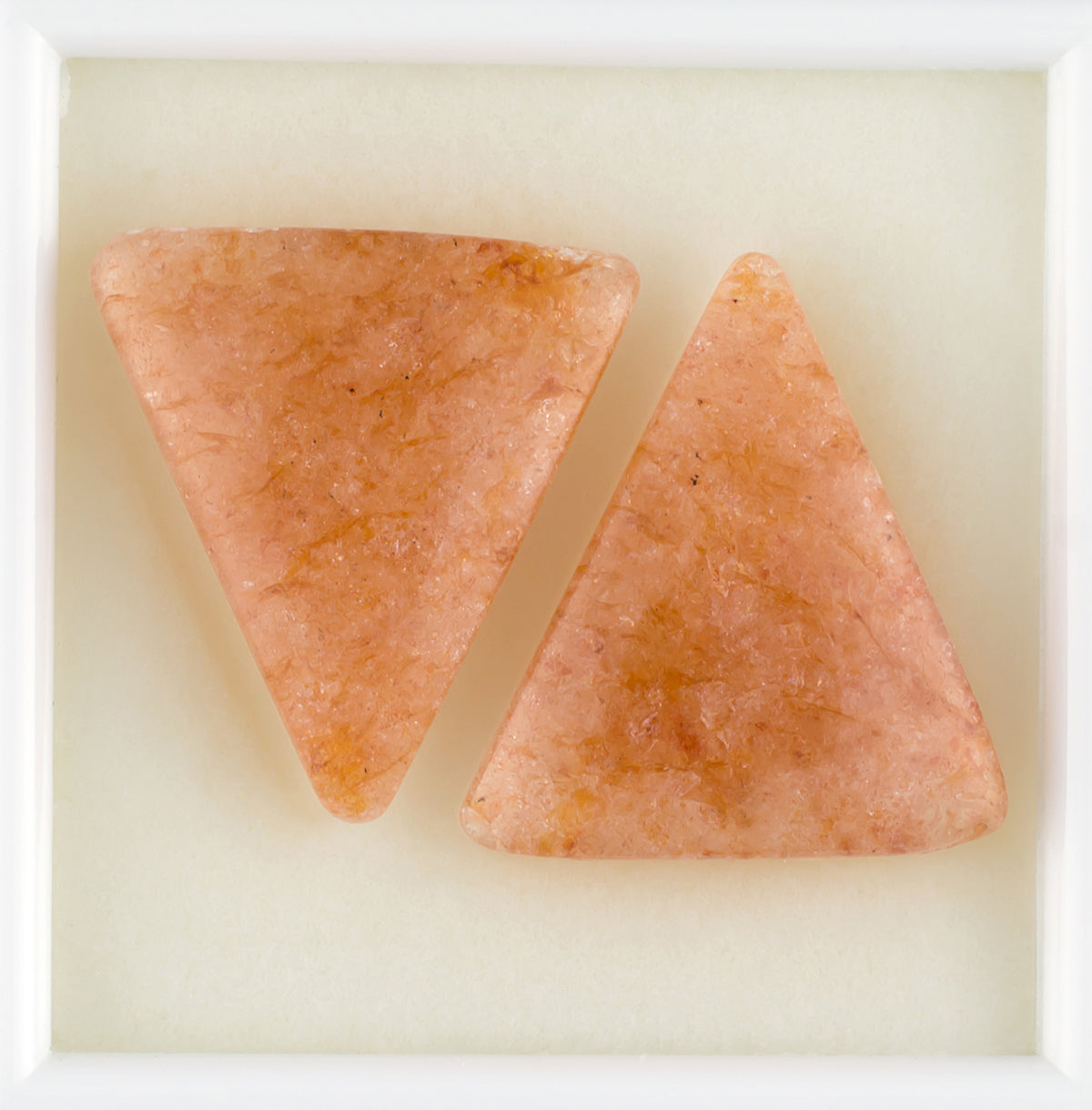 35.90twt Sunstone Colored Gemstone Pair Top View White Background 
