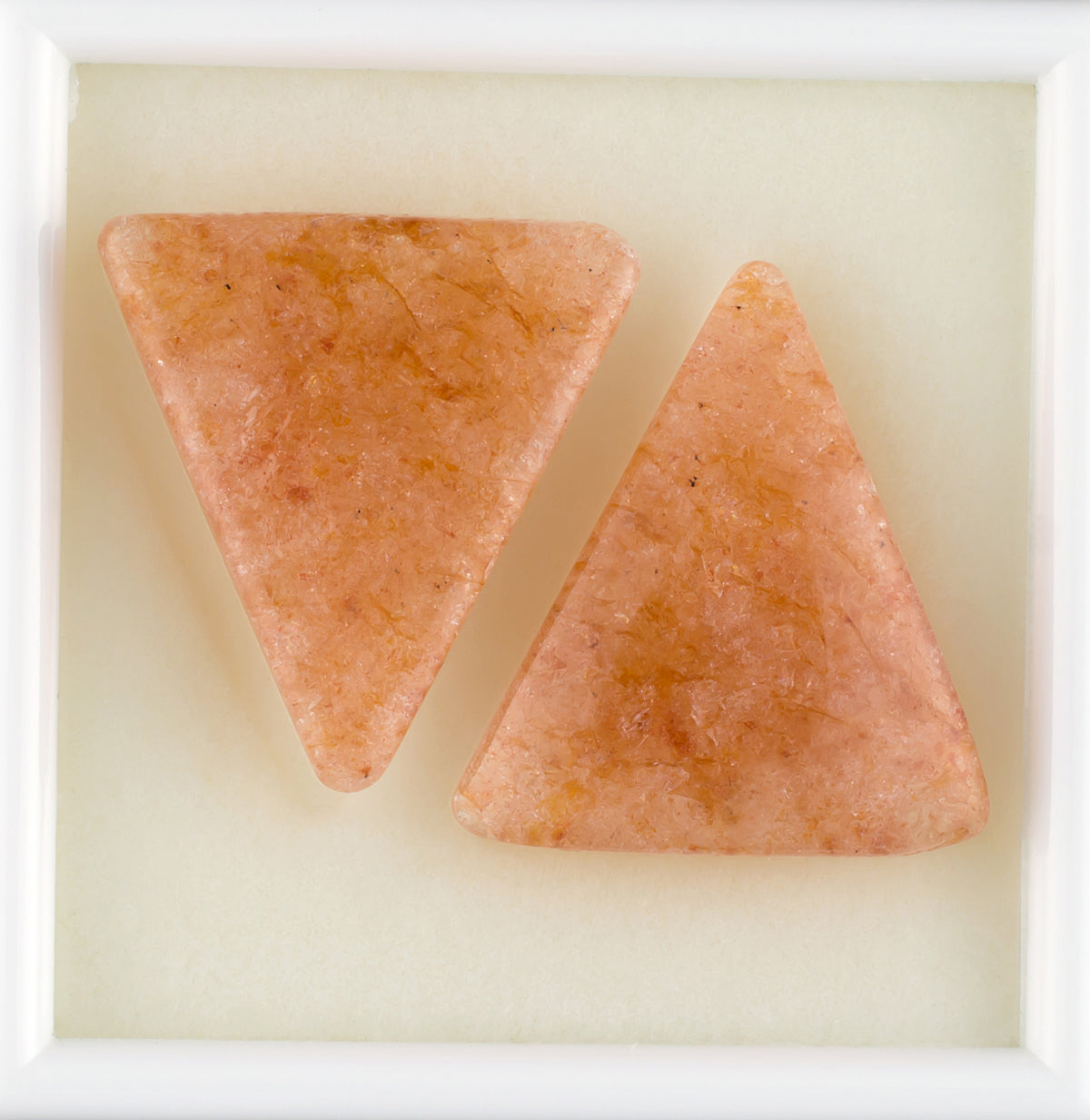 35.90twt Sunstone Colored Gemstone Pair Top and Bottom View White Background 
