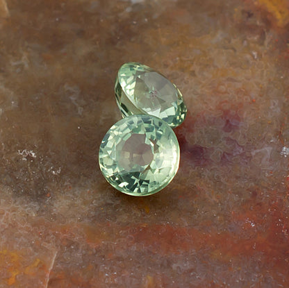 4.20mm Green Sapphire Colored Gemstone Pair Top View Natural Background
