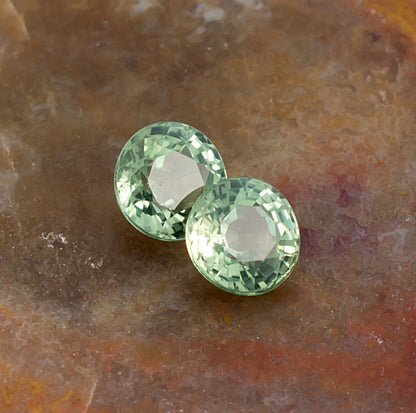 4.20mm Green Sapphire Colored Gemstone Pair Top View Natural Background 
