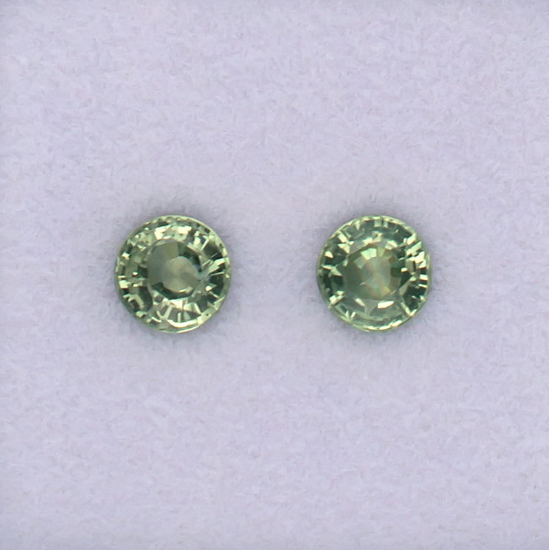 4.20mm Green Sapphire Colored Gemstone Pair Top View White Background
