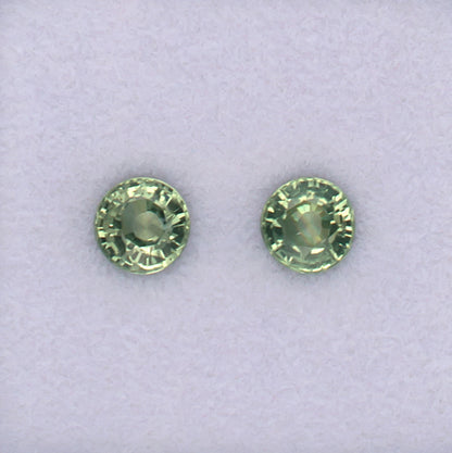 4.20mm Green Sapphire Colored Gemstone Pair Top View White Background

