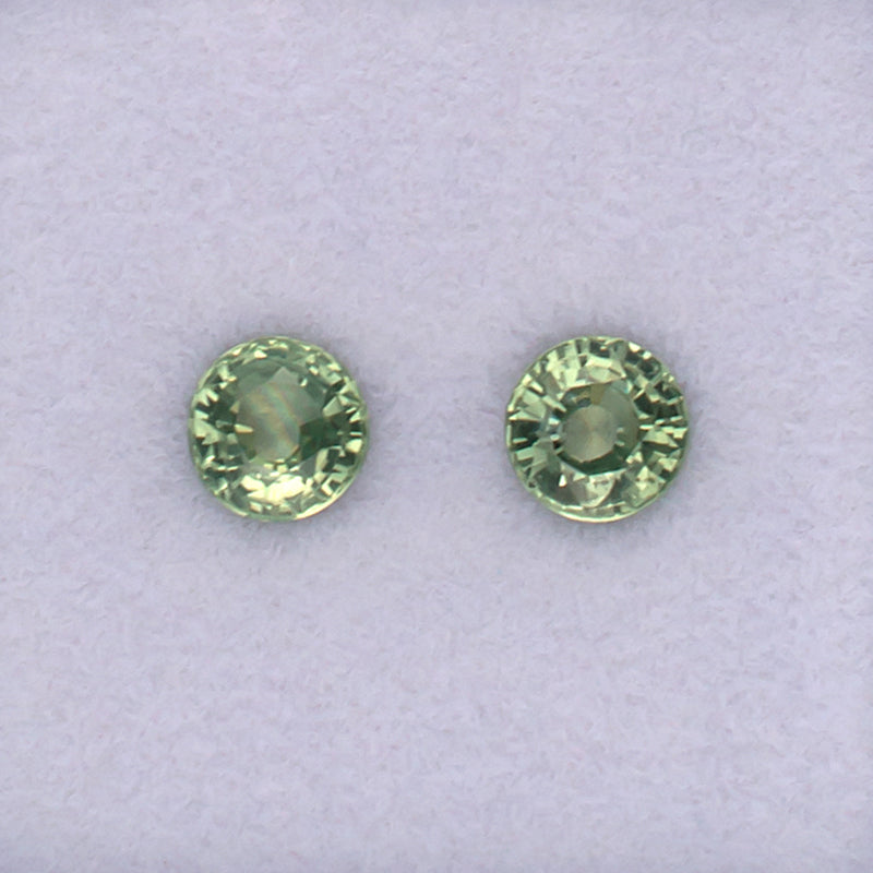 4.20mm Green Sapphire Colored Gemstone Pair Top View White Background
