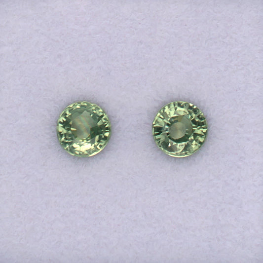 4.20mm Green Sapphire Colored Gemstone Pair Top View White Background
