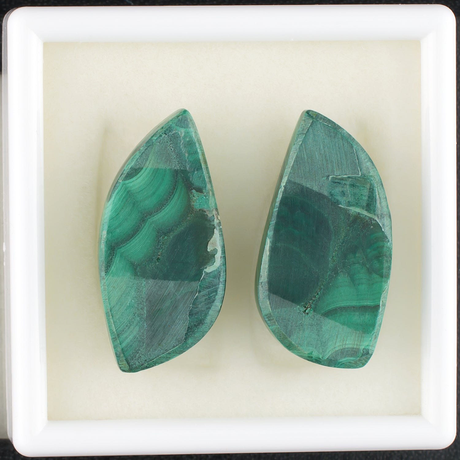 47.49twt Malachite Colored Gemstone Pair Bottom View White Background 
