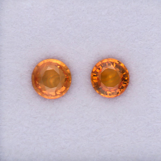 5.00mm Orange Sapphire Colored Gemstone Pair Top View White Background

