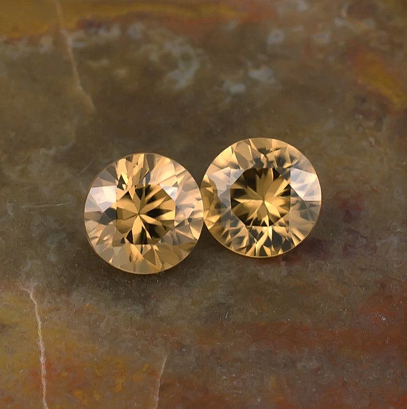 5.50mm Golden Zircon Colored Gemstone Pair Top View Natural Background
