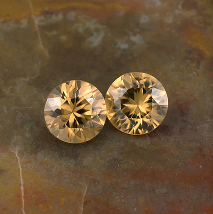 5.50mm Golden Zircon Colored Gemstone Pair Top View Natural Background
