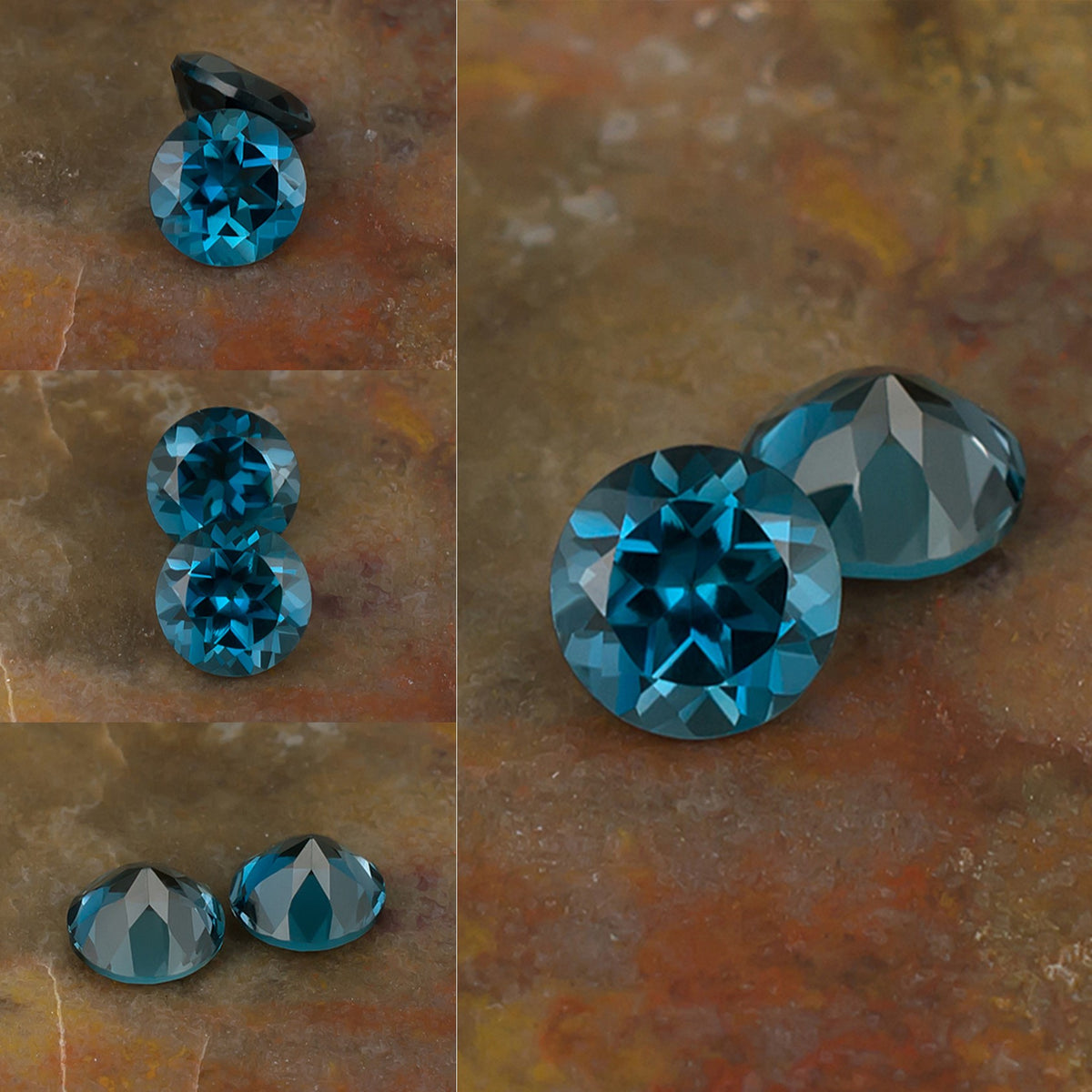 6.00mm Blue Topaz Colored Gemstone Pair Collage 
