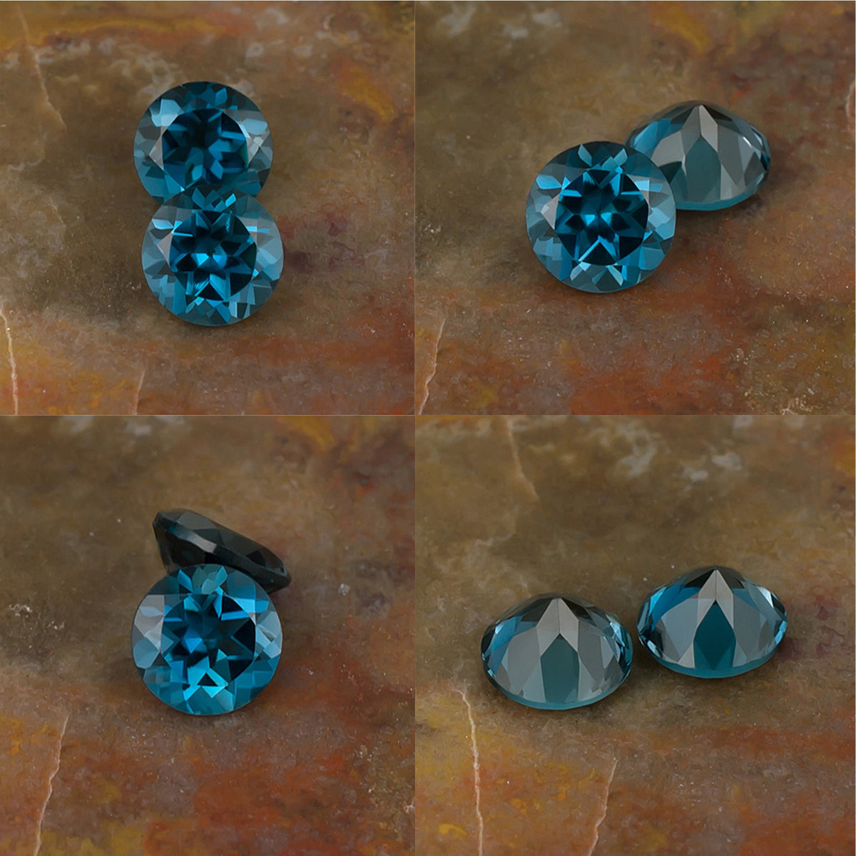 6.00mm Blue Topaz Colored Gemstone Pair Collage 
